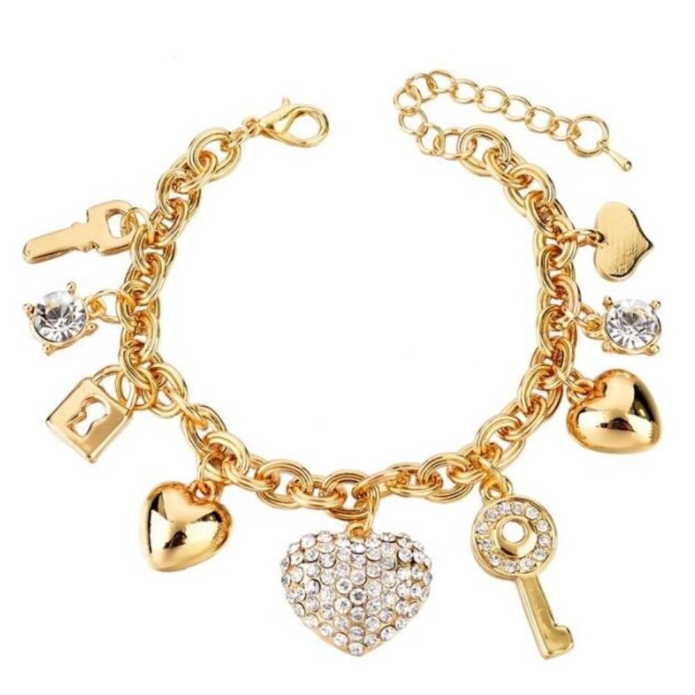 Golden Secrets Charm Bracelet – Heart & Key Edition